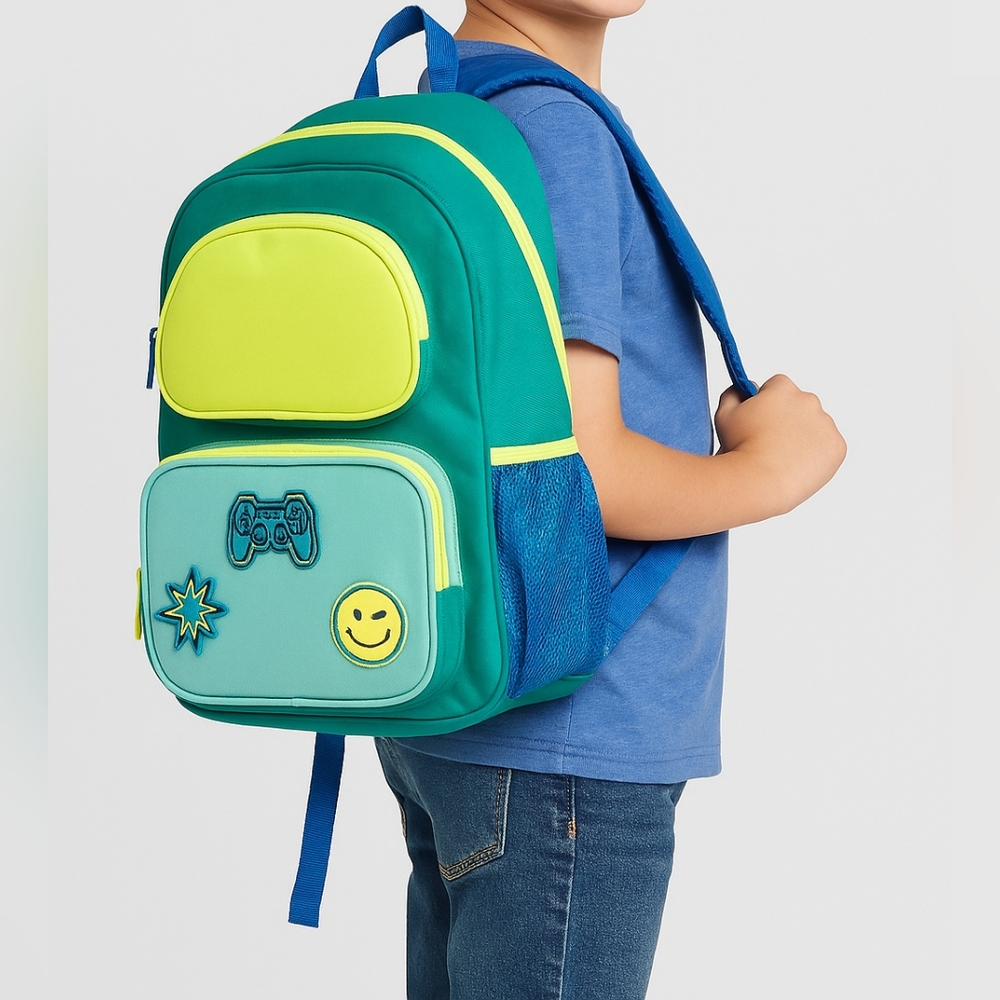 Cat & Jack Colorblock Backpack with Adjustable Patches – Blue & Lime